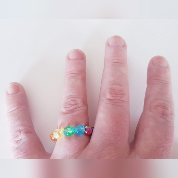 Bejeweled Ring Multi Colored Beads  Handmade Jewelry s8-9 - Picture 8 of 14